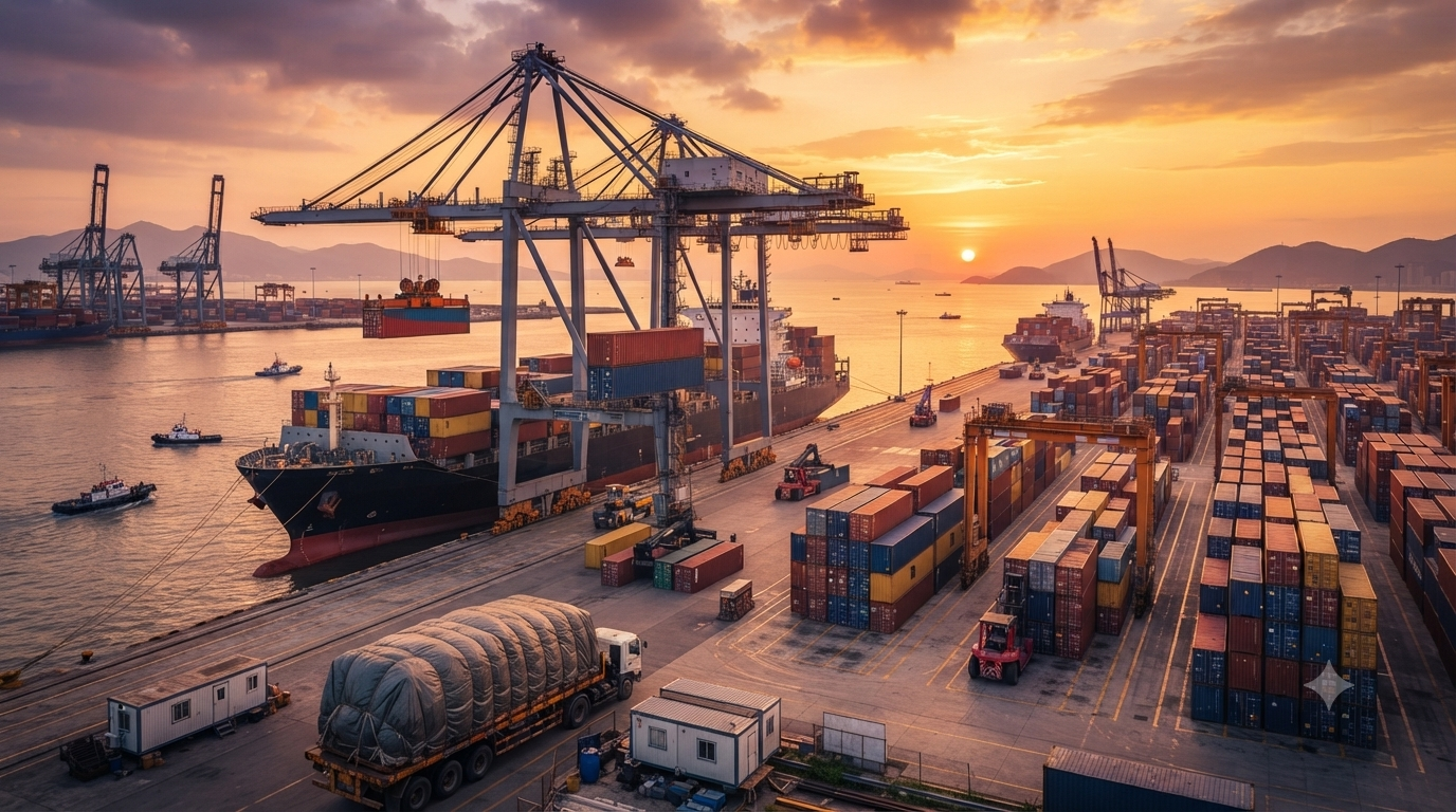 Container-ready shipment loaded at an Indonesian port